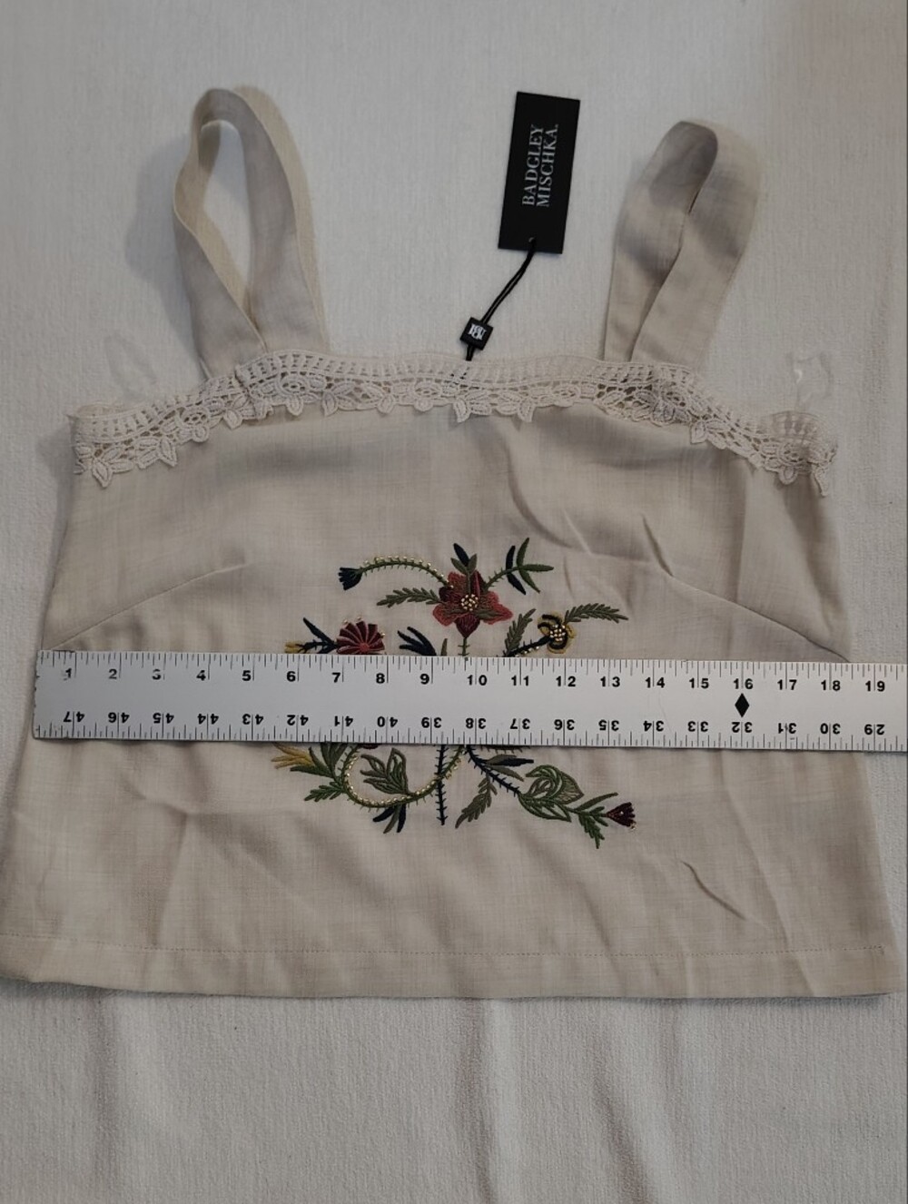Badgley Mischka Embroidered Linen Boho Cottagecore Tank M - Picture 10 of 14